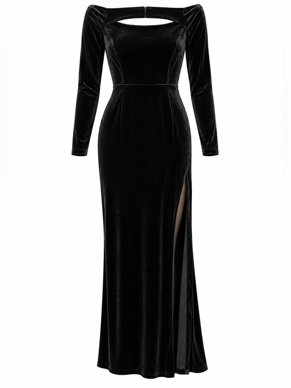 WINDSOR | Rosalyn Black Velvet Off Shoulder Long Sleeve Cutout Maxi Dress | M